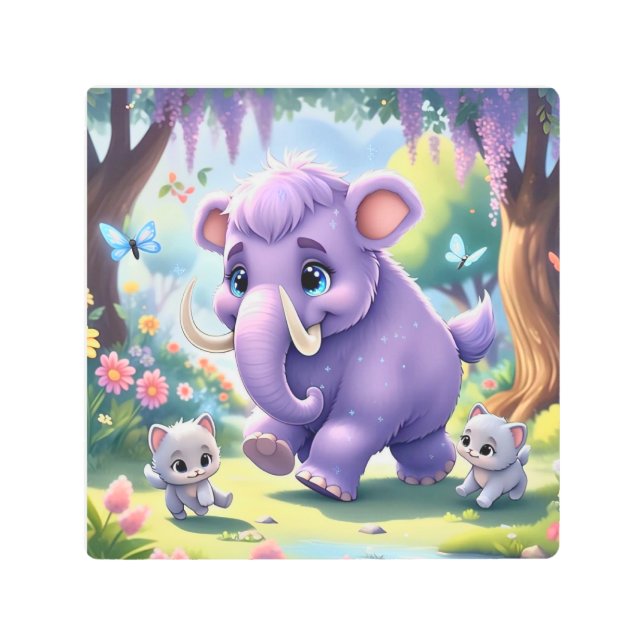 愛らしいベビーマンモス メタルプリント (正面)