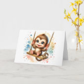 愛らしいベビーモンキーウォーター色のすべての行事 カード (黄色い花)