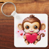 愛らしいベビーモンキーホールディング赤いハート キーホルダー (正面)