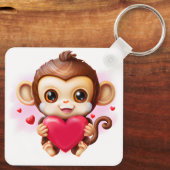愛らしいベビーモンキーホールディング赤いハート キーホルダー (裏面)