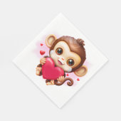 愛らしいベビーモンキーホールディング赤いハート スタンダードランチョンナプキン (角)
