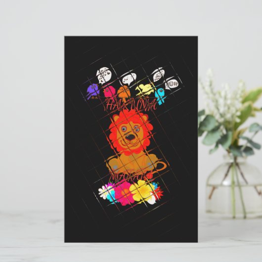 愛らしいベビーライオンアートデザインモチーフ 便箋 (スタンド正面)