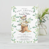 愛らしいベビーラクーンとママモウッドランドベイビーシャワー 招待状 (スタンド正面)
