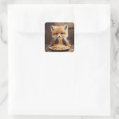 愛らしいベビーレッドフォックス食べのスパゲティ スクエアシール (バッグ)