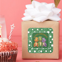 愛らしいベビー恐竜のパーティー スクエアシール