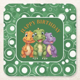 愛らしいベビー恐竜のパーティー スクエアペーパーコースター
