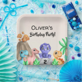 愛らしいベビー恐竜の誕生日パーティー ペーパープレート