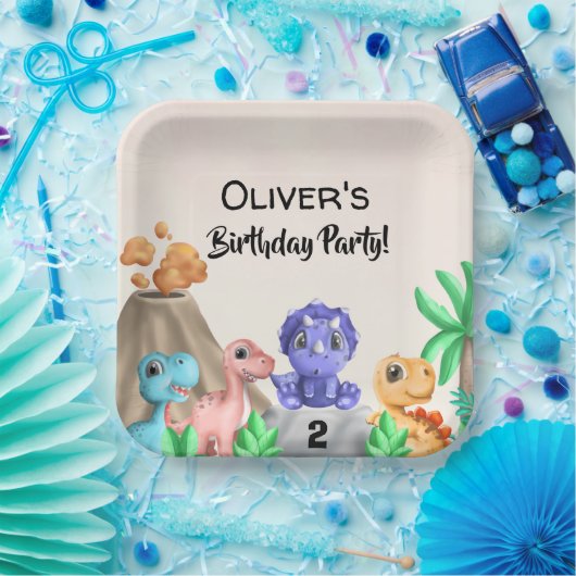 愛らしいベビー恐竜の誕生日パーティー ペーパープレート (パーティー)