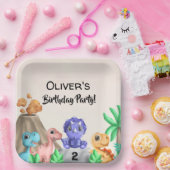 愛らしいベビー恐竜の誕生日パーティー ペーパープレート (パーティー)