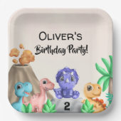 愛らしいベビー恐竜の誕生日パーティー ペーパープレート (正面)