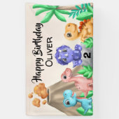 愛らしいベビー恐竜の誕生日パーティー  横断幕 (縦)