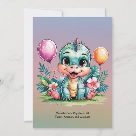 愛らしいベビー恐竜の赤ちゃんシャワー 招待状 (裏面)