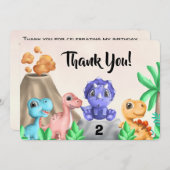 愛らしいベビー恐竜誕生日サンキューカード 招待状 (正面/裏面)