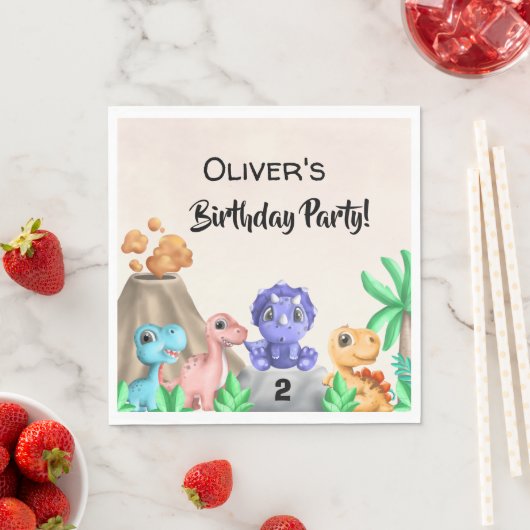 愛らしいベビー恐竜誕生日 スタンダードランチョンナプキン (インサイチュ)