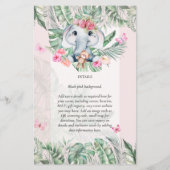 愛らしいベビー象ガールズベビーシャワー招待状 (裏面)