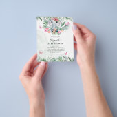 愛らしいベビー象ガールズベビーシャワー招待状 チラシ (手)