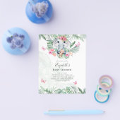 愛らしいベビー象ガールズベビーシャワー招待状 チラシ (シングル)