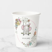 愛らしいベビー象ガールフローラベビーシャワー 紙コップ (裏面)