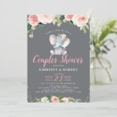 愛らしいベビー象ピンクのフローラカップルのシャワー 招待状 (スタンド正面)
