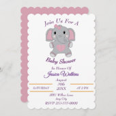 愛らしいベビー象ベビーシャワー招待状 招待状 (正面/裏面)