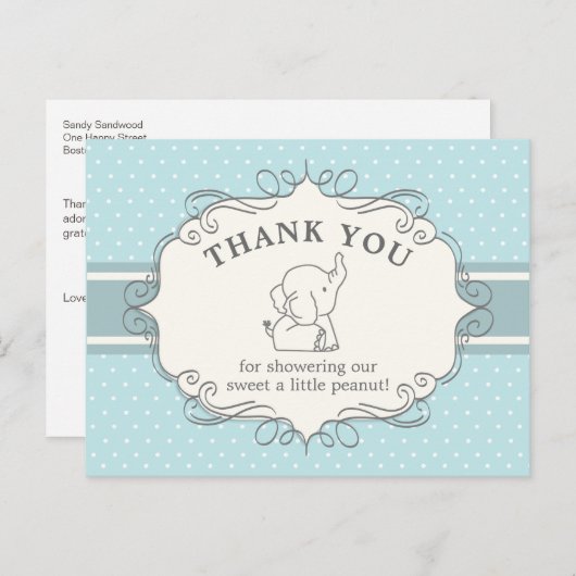 愛らしいベビー象 |赤ちゃんシャワーありがとう ポストカード (正面/裏面)