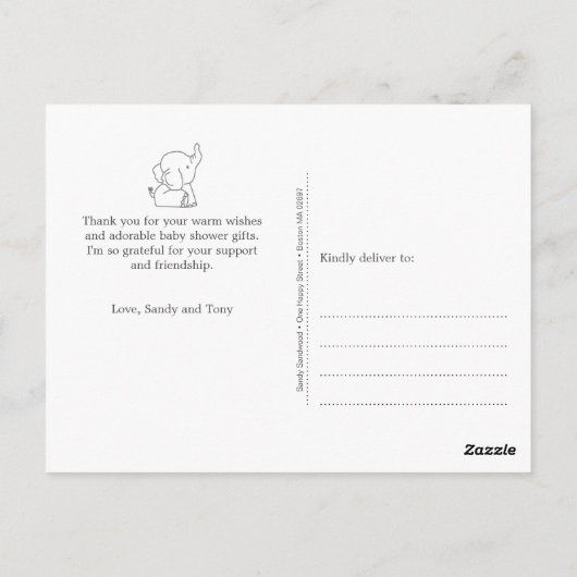 愛らしいベビー象 |赤ちゃんシャワーありがとう ポストカード (裏面)