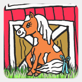 愛らしいベビー馬ブラウンポニーステッカー スクエアシール