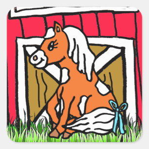 愛らしいベビー馬ブラウンポニーステッカー スクエアシール