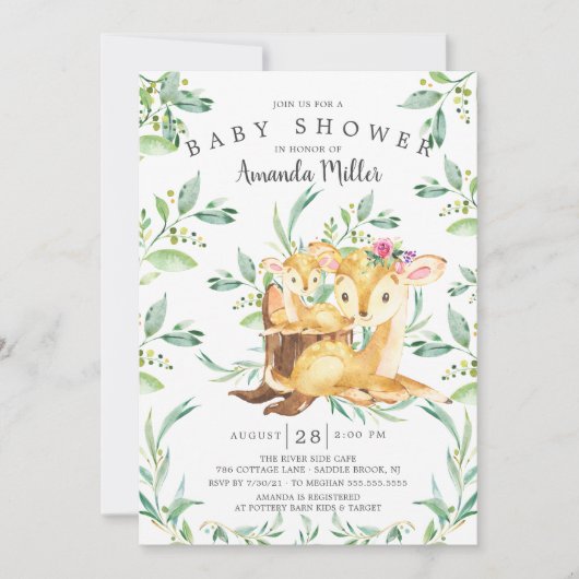 愛らしいベビー鹿とママ赤ちゃんシャワー招待状 招待状 (正面)