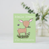 愛らしいベビー鹿と花漫画イラストレーション ポストカード (スタンド正面)
