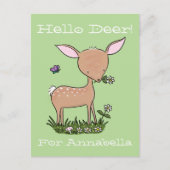愛らしいベビー鹿と花漫画イラストレーション ポストカード (正面)