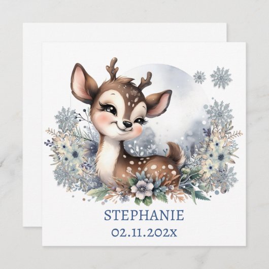 愛らしいベビー鹿の冬をテーマパーソナライズされた 招待状 (正面/裏面)