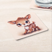 愛らしいベビー鹿 スクエアペーパーコースター (アングル)