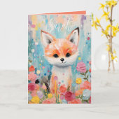 愛らしいベビー フラワーフォックス 折りたたみグリーティングカード カード (黄色い花)