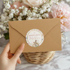 愛らしいベージュのワイルドフラワーベイビーシャワーバニー デュオ ラウンドシール