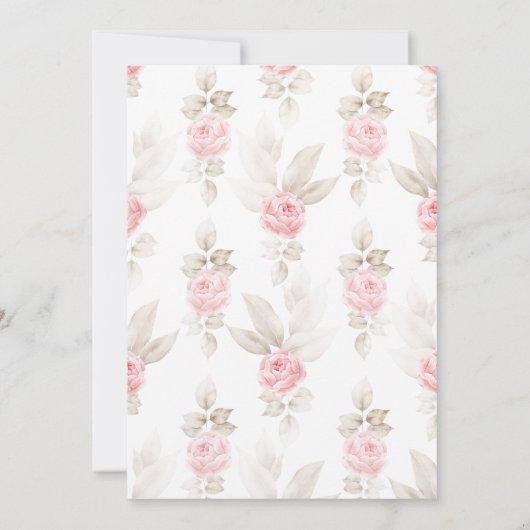 愛らしいベージュウォーターカラーテディベアピンクフローラ 招待状 (裏面)