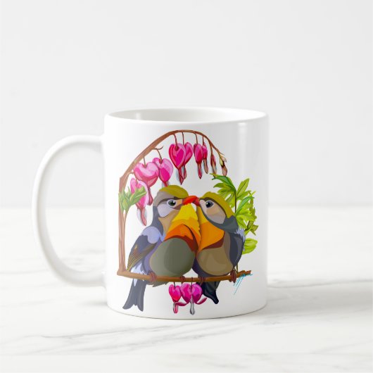 愛らしいペキンロビン 鳥のつがい コーヒーマグカップ (左)