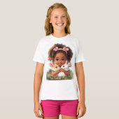 愛らしいペットのウサギを連れた幼児 Tシャツ (正面フル)
