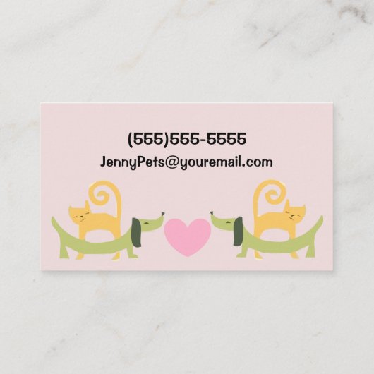 愛らしいペットシッター猫と犬のプリント 名刺 (裏面)