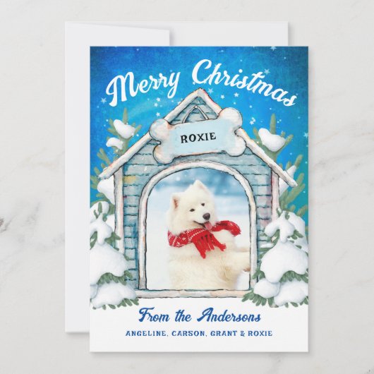 愛らしいペットメリークリスマスファミリーの写真 シーズンカード (正面)