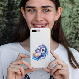 愛らしいペンギンが氷の上を滑る シール