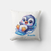 愛らしいペンギンが氷の上を滑カスタムる クッション (正面)