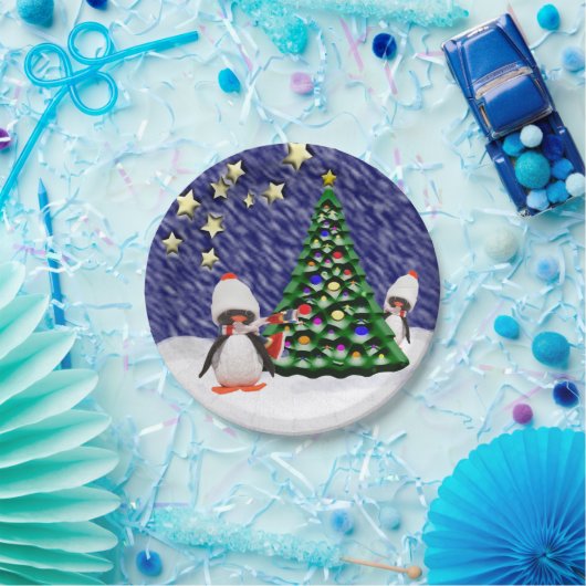 愛らしいペンギンのオーナメントのクリスマスの楽園 ペーパープレート (パーティー)