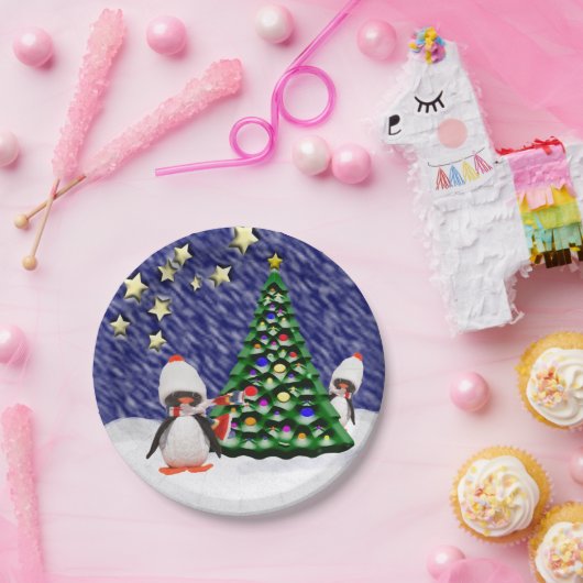 愛らしいペンギンのオーナメントのクリスマスの楽園 ペーパープレート (パーティー)