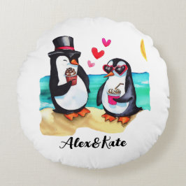 愛らしいペンギンのカップル、恋愛中の動物たち ラウンドクッション