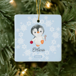 愛らしいペンギンの女の子 クリスマス セラミックオーナメント