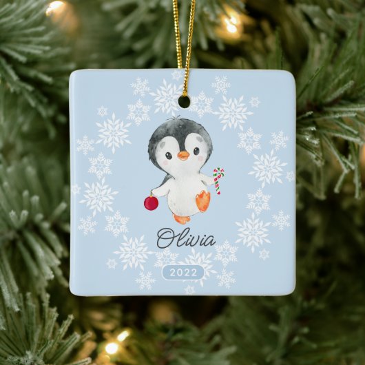 愛らしいペンギンの女の子 クリスマス セラミックオーナメント (ツリー)