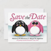 愛らしいペンギンのSave the Dateのお知らせ セーブザデート (正面)