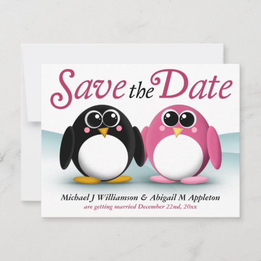愛らしいペンギンのSave the Dateのお知らせ セーブザデート (正面)