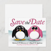 愛らしいペンギンのSave the Dateのお知らせ セーブザデート (正面/裏面)